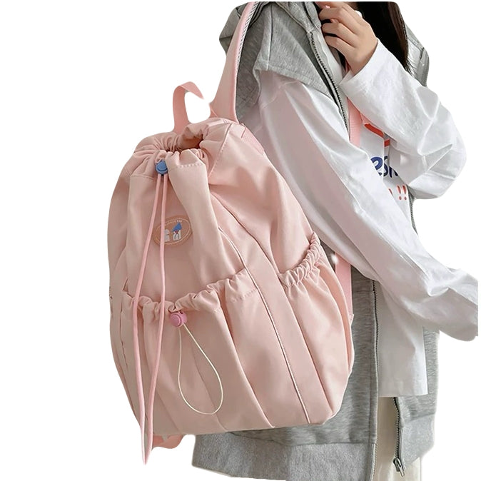 pink kawaii new fashion useful lady backpack many pockets drawstring closure schoolbag for girls